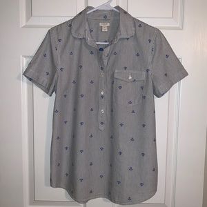 J.Crew Blue & White Striped Shirt with Anchors